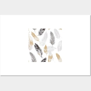 black, gold, white and gray feathers Posters and Art